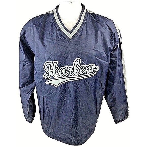 Steve and Barrys Windbreaker Vintage 90s L Navy Harlem Spellout Pullover Lined L - Picture 3 of 8